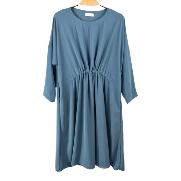 𝅺Oak and Fort Blue Long Sleeve Cinch Front Dress One Size - Picture 1 of 4